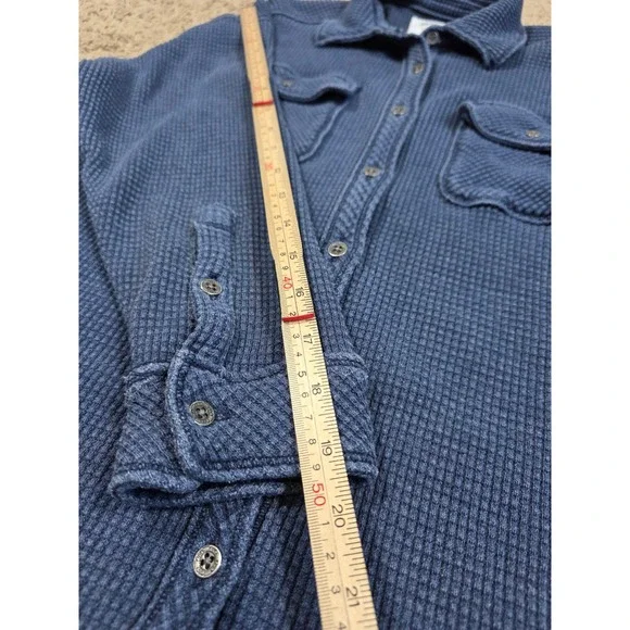 Aerie Oversized Lumberjane Waffle Knit Button Down Shirt Blue Long Sleeve - XS - Picture 6 of 12